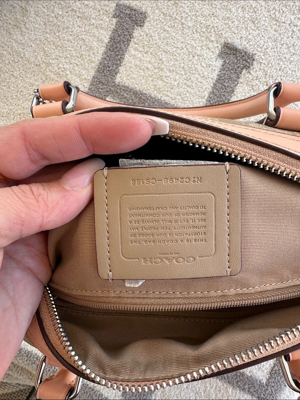 Coach Beige Monogram Satchel with Pink Trim